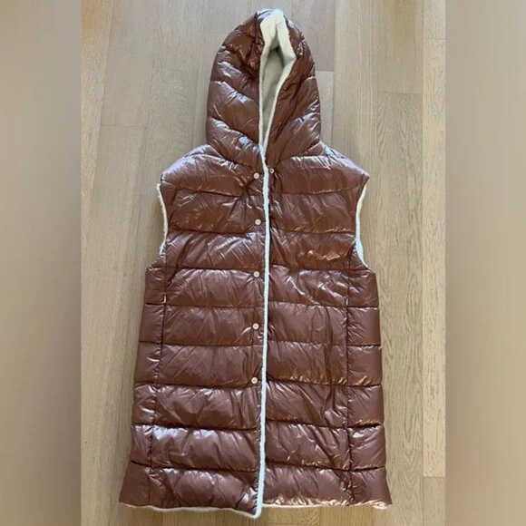 New Herno Faux Mink Reversible Long Hooded Down Vest - Picture 2 of 4